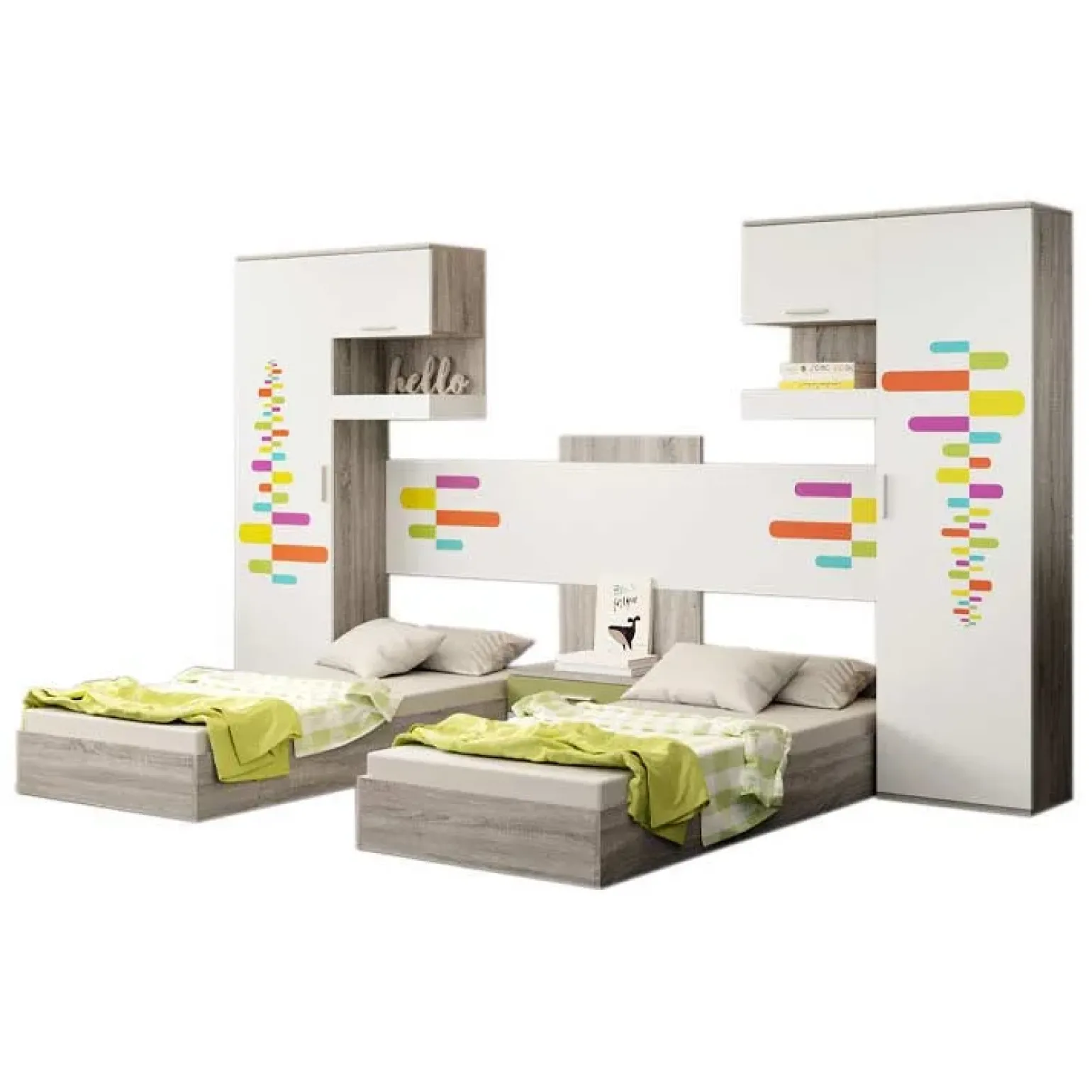 Cameretta per bambini completa 2 letti rovere bianco verde Serena Gihome®
