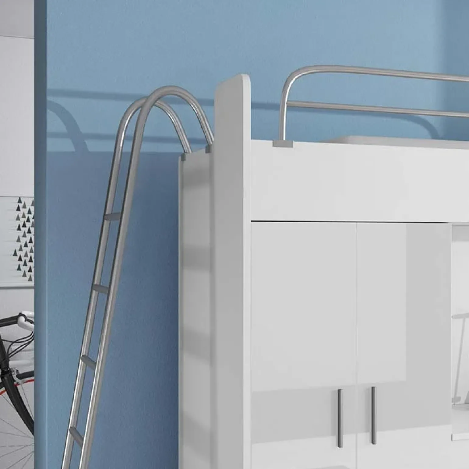 Cameretta 204x86 a soppalco per bambini bianco opaco e lucido Luca