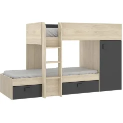 Cameretta 255x109cm 2 letti a soppalco reversibile rovere grafite Sole