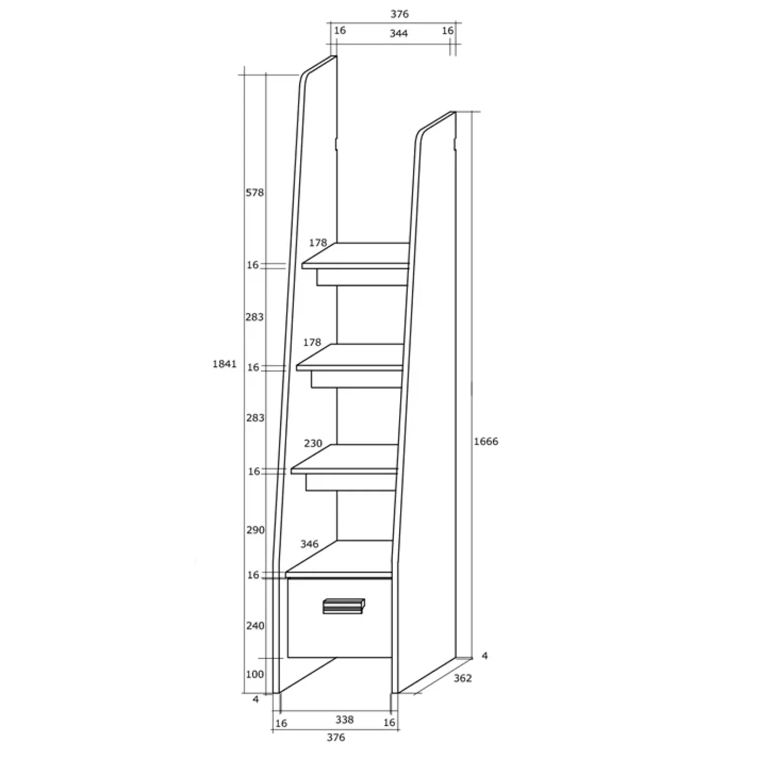 Cameretta 204x120cm 1 letto singolo completa destra bambini bianco pino grafite Dollie Gihome®