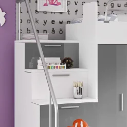 Cameretta 254x120cm 1 letto soppalco bianco grigio lucido Simone Gihome®