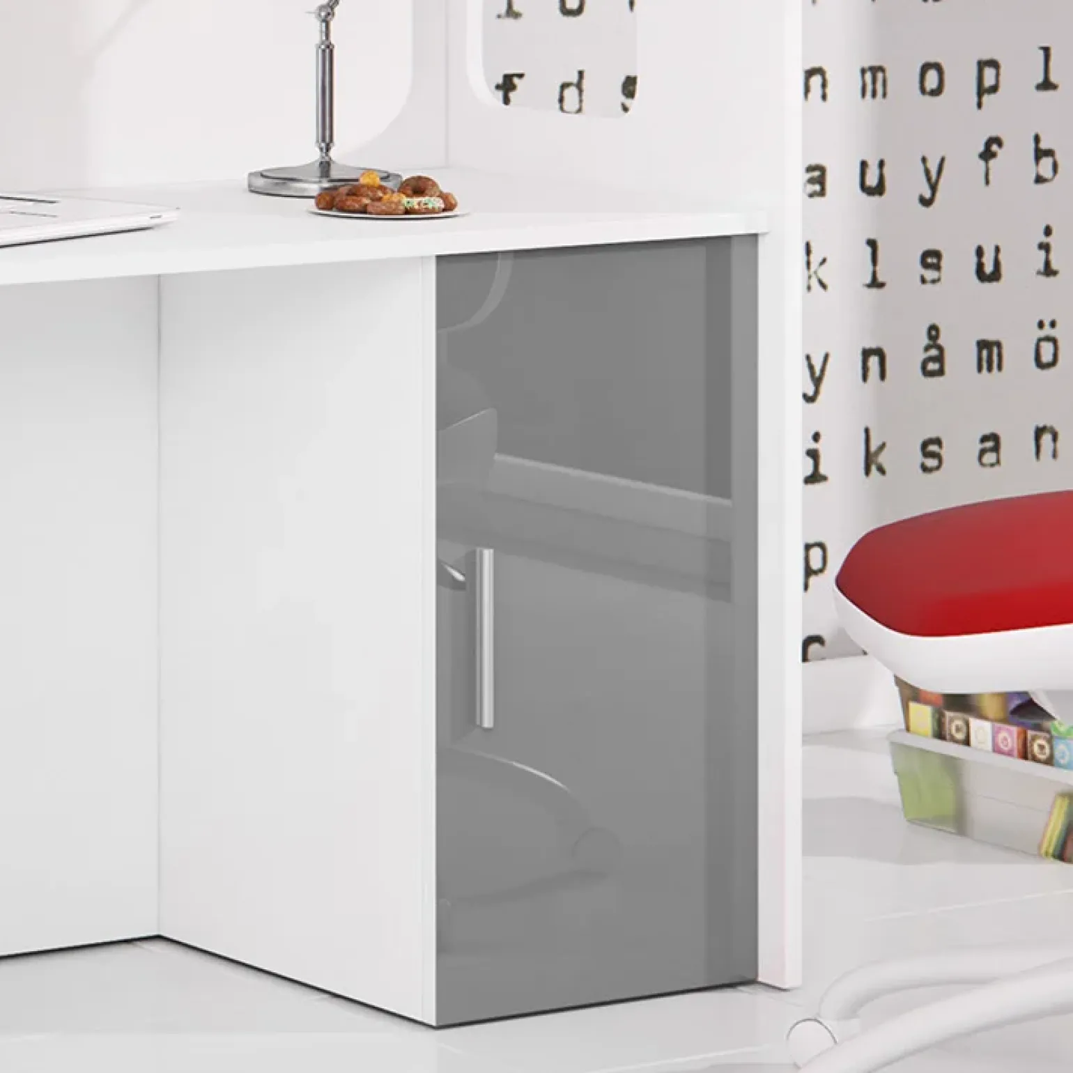 Cameretta 254x120cm 1 letto soppalco bianco grigio lucido Simone Gihome®
