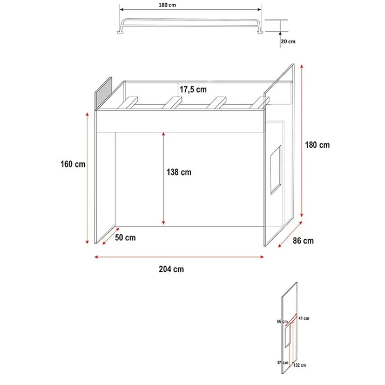 Cameretta 254x120cm 1 letto soppalco bianco grigio lucido Simone Gihome®