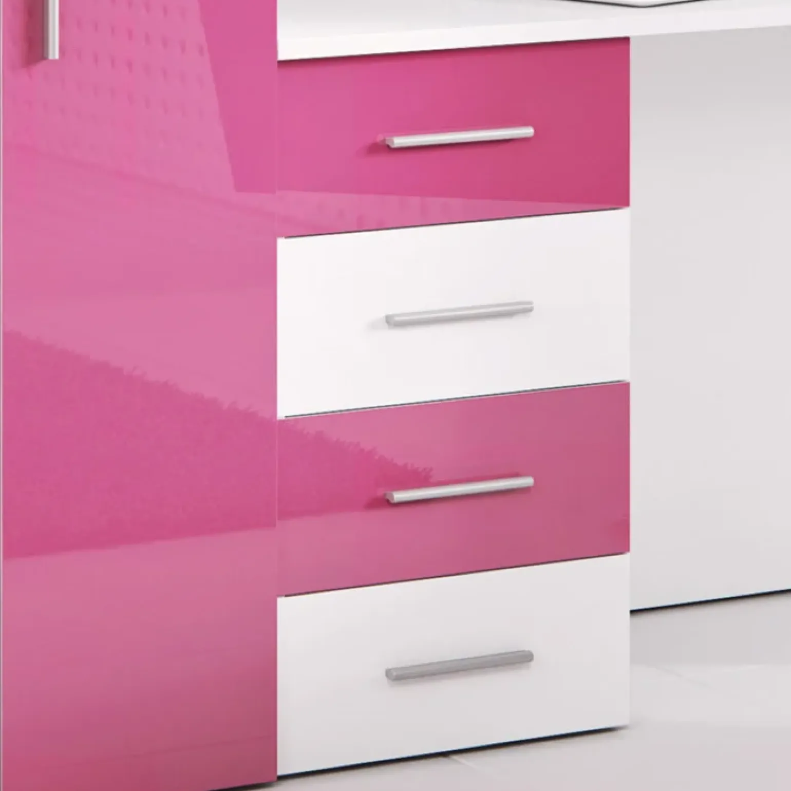 Cameretta 254x120cm 1 letto soppalco bambini bianco rosa lucido Simone Gihome®
