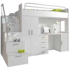 Cameretta 254x120cm 1 letto soppalco bianco lucido Simone Gihome®