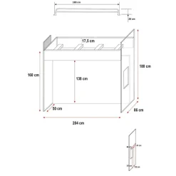 Cameretta 254x120cm 1 letto soppalco bianco lucido Simone Gihome®