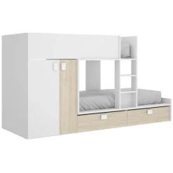 Cameretta 275x106cm bambini 2 letti reversibile rovere bianco opaco a soppalco Clark