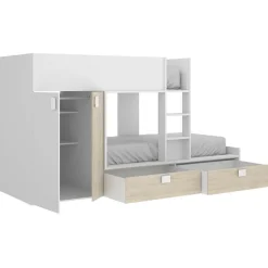 Cameretta 275x106cm bambini 2 letti reversibile rovere bianco opaco a soppalco Clark