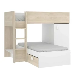 Cameretta 255x112cm bambini 2 letti reversibile rovere bianco a soppalco Sole