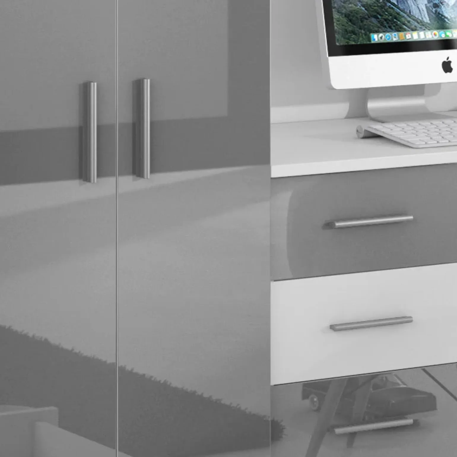 Cameretta 324x86cm completa 2 letti singoli bianco grigio Diego Gihome®