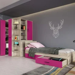 Cameretta 352x124cm con cabina armadio rovere fucsia Fabio Gihome®
