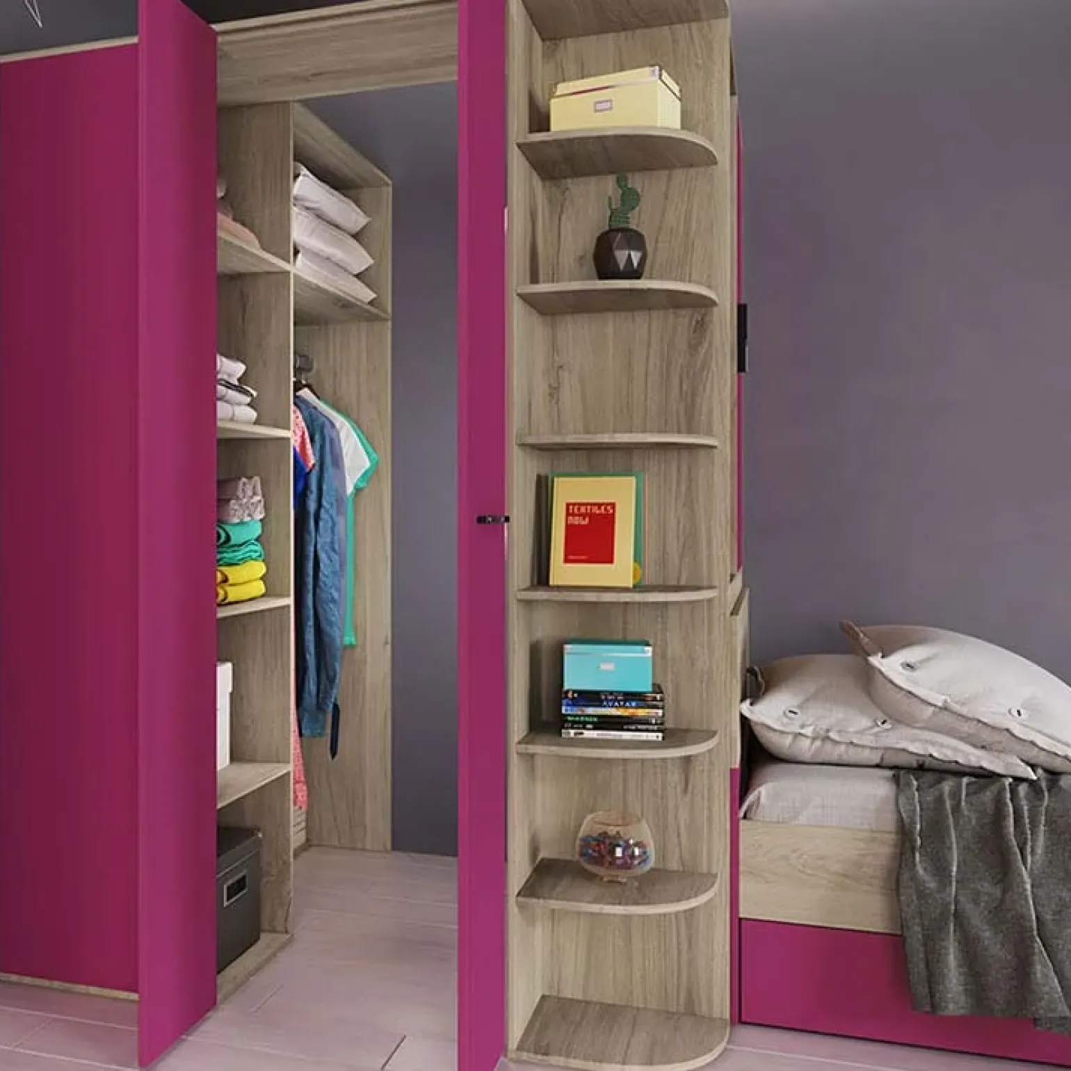 Cameretta 352x124cm con cabina armadio rovere fucsia Fabio Gihome®