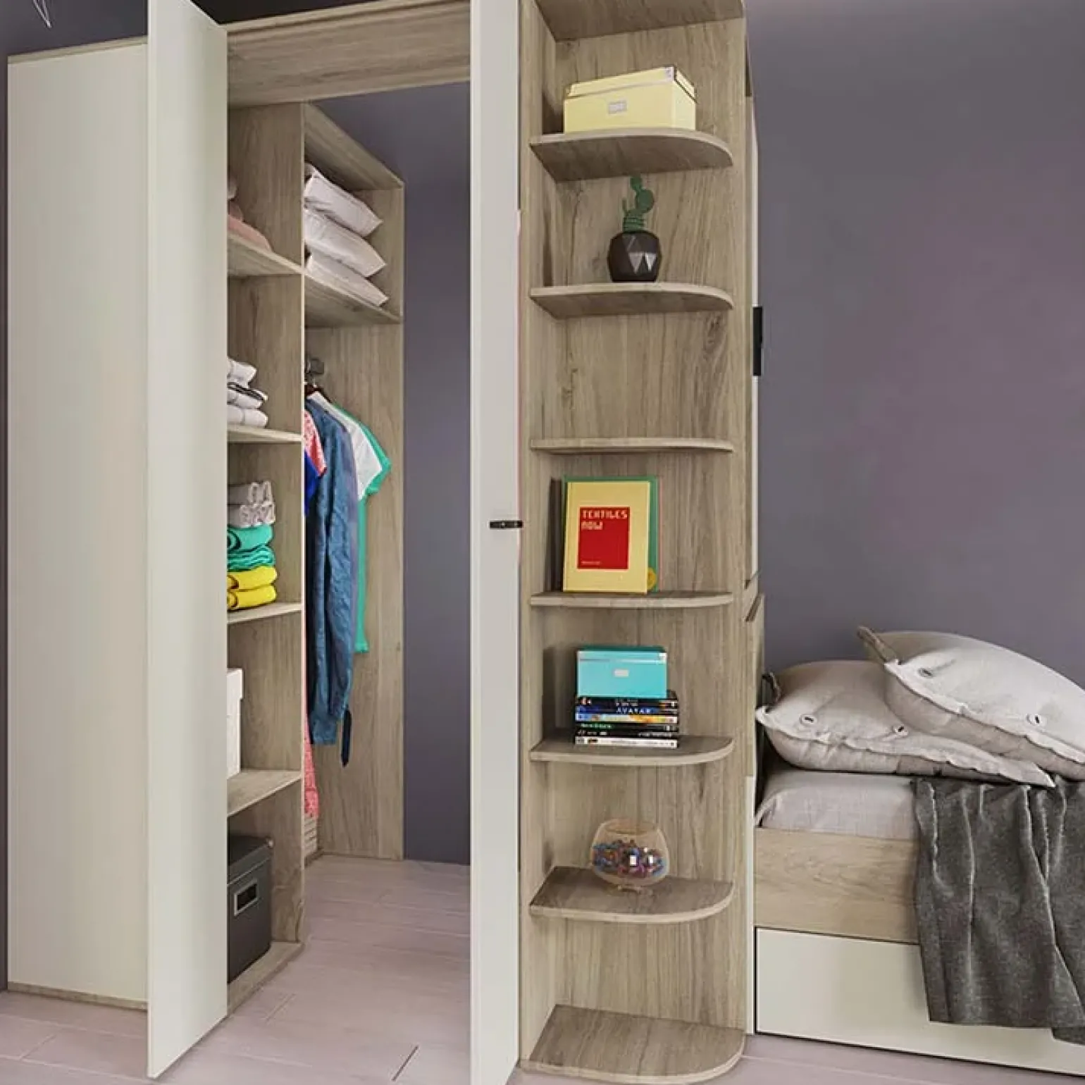 Cameretta 352x124cm con cabina armadio rovere beige champagne Fabio Gihome®