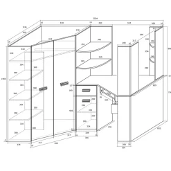 Cameretta 204x120cm sinistra bambini completa 1 letto singolo bianco pino grafite Dollie Gihome®