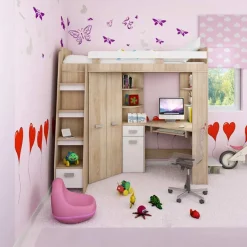 Cameretta 204x120cm sinistra completa 1 letto singolo rovere bianco Dollie Gihome®