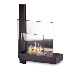 Caminetto bioetanolo da parete con vetro moderno 65x23cm nero Lucca