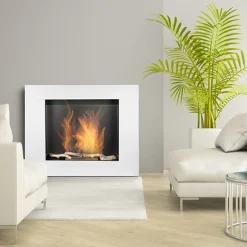 Caminetto bioetanolo 105x90h cm da parete acciaio e vetro bianco Etna