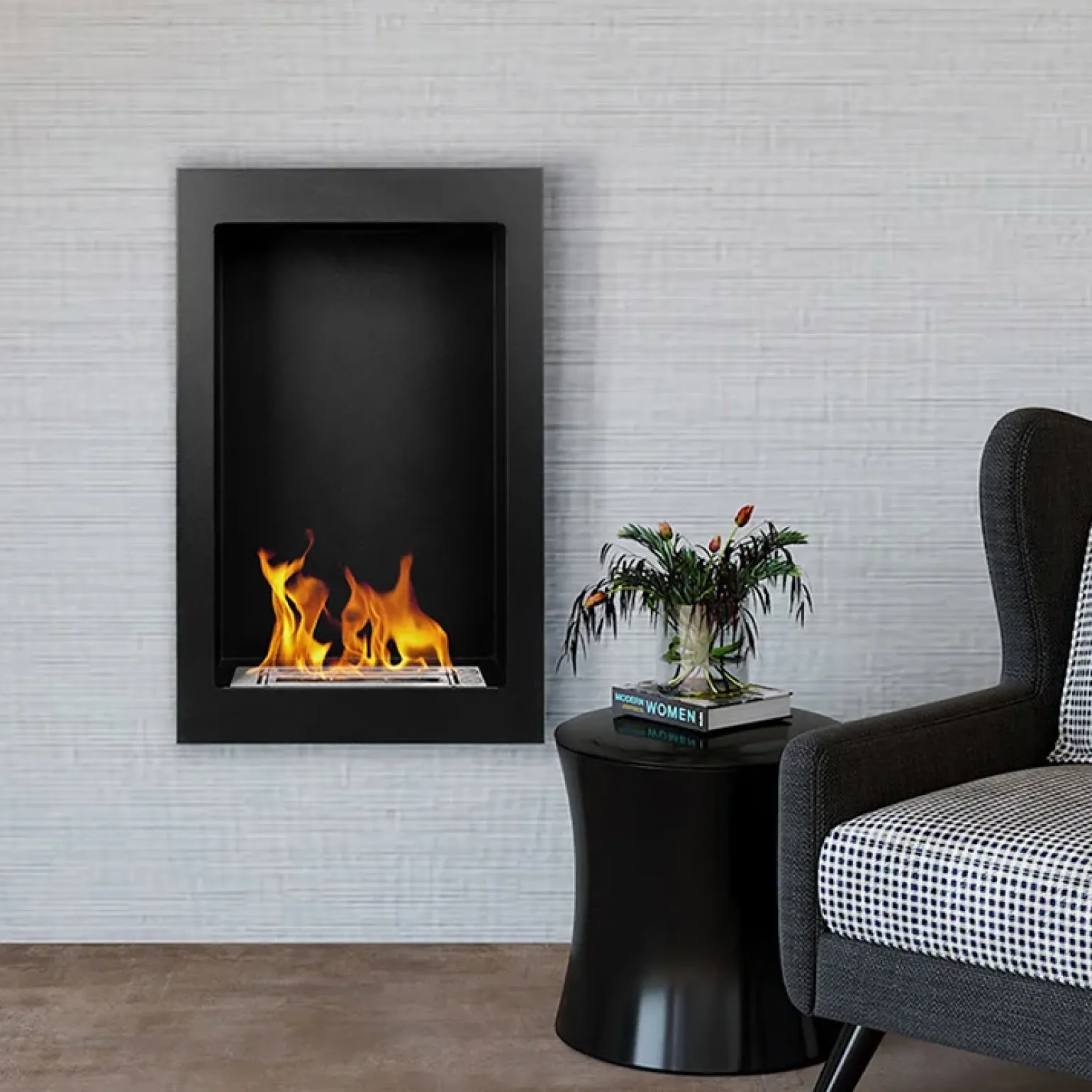 Caminetto 39x61h cm bioetanolo da parete acciaio nero Bernina