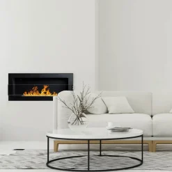 Caminetto 90x40h cm bioetanolo con vetro nero opaco Albert Gihome®