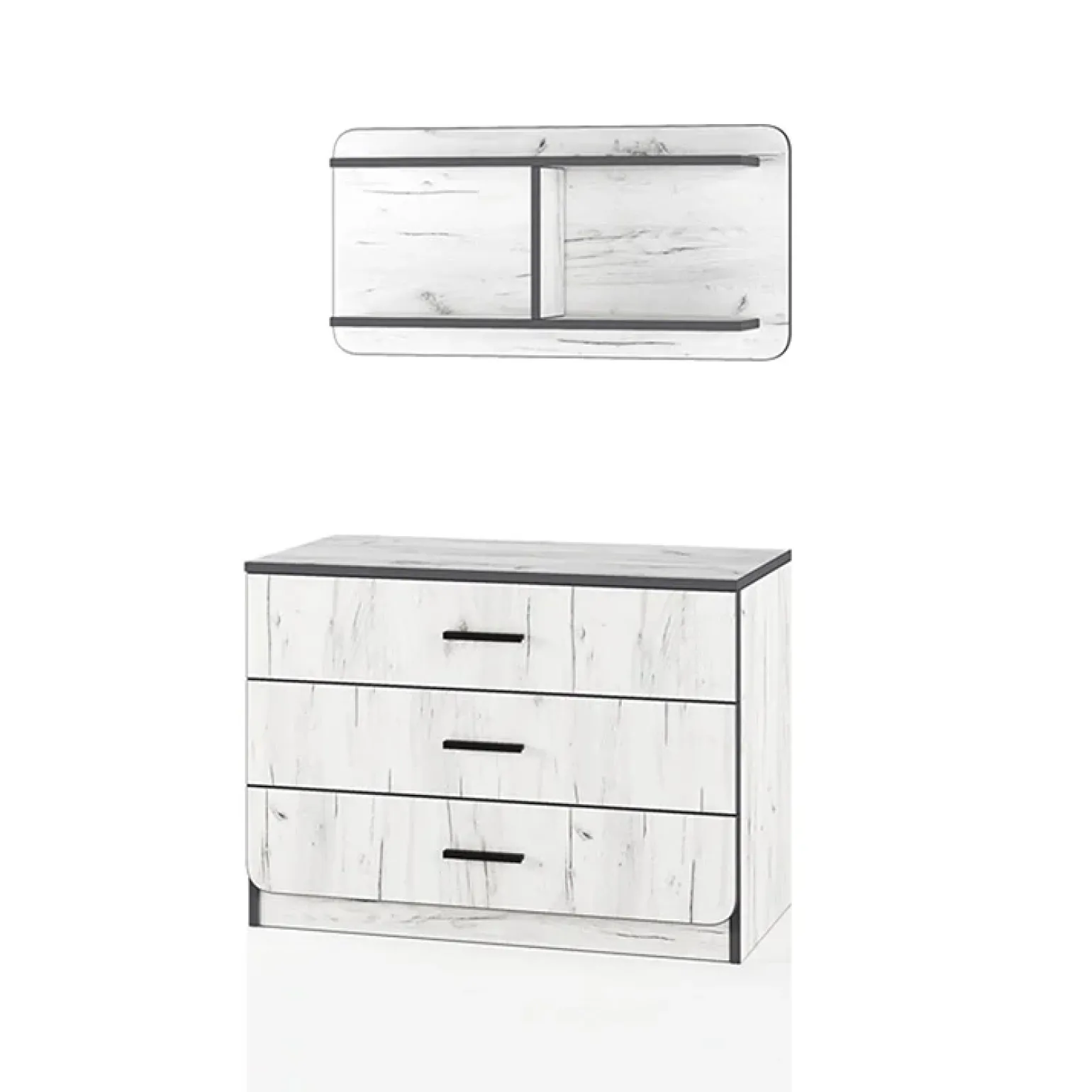 Cassettiera con scaffale 80x148h cm 3 cassetti design bianco rustico Elysian