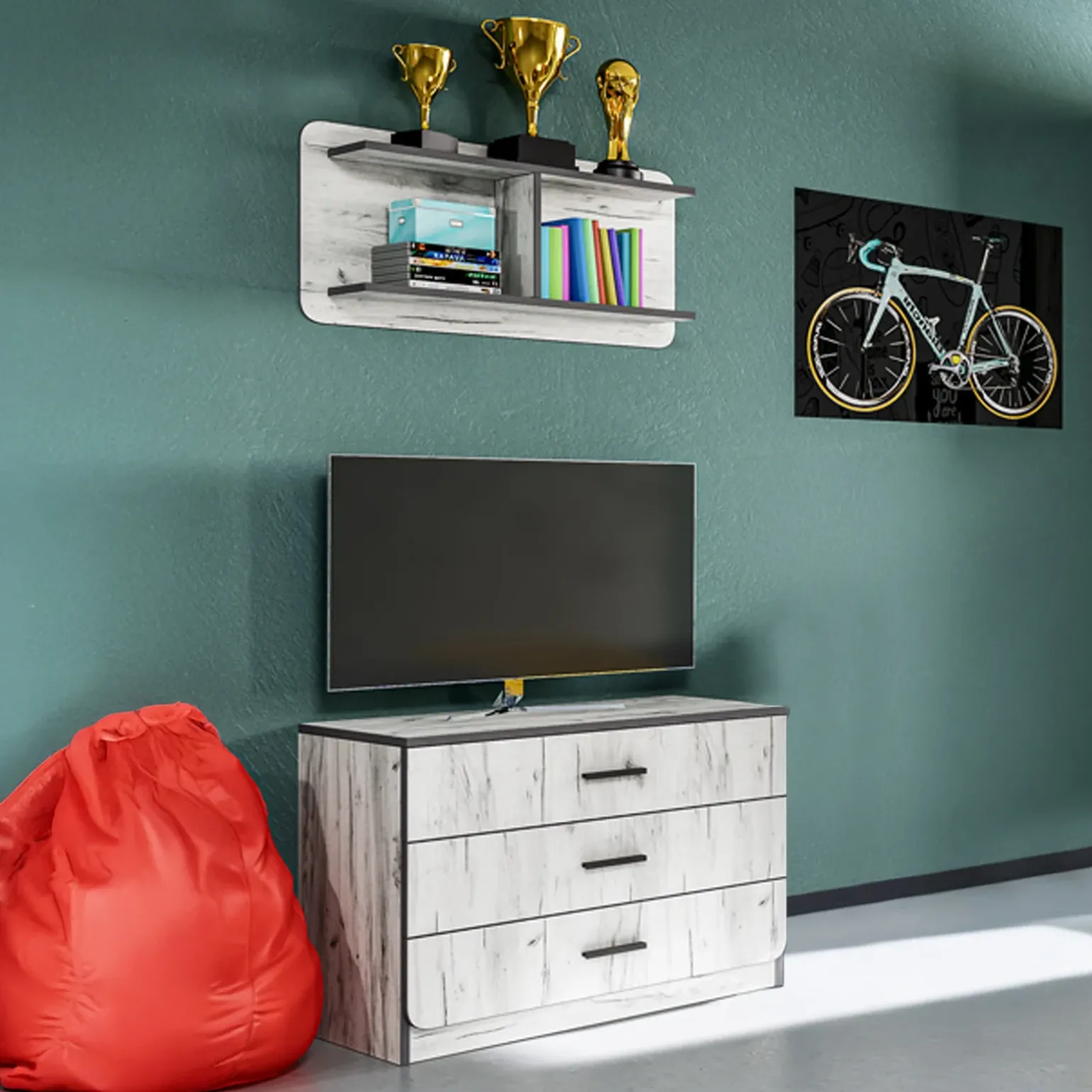 Cassettiera con scaffale 80x148h cm 3 cassetti design bianco rustico Elysian