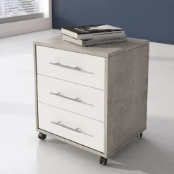 Cassettiera ufficio 43x57h cm bianco frassinato cemento Woody