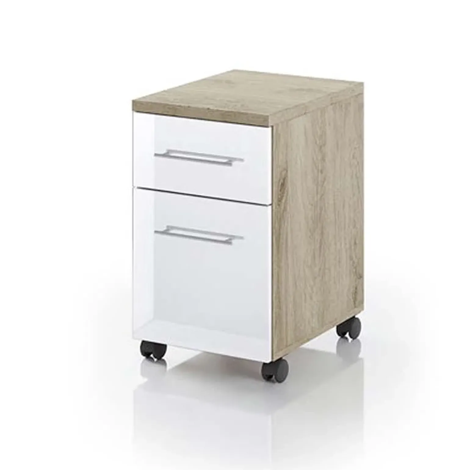 Cassettiera ufficio 35x59h cm con ruote rovere bianco lucido Time O