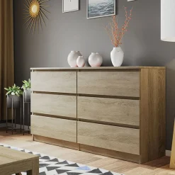 Cassettiera 139x77h cm 6 cassetti moderna rovere Rotterdam