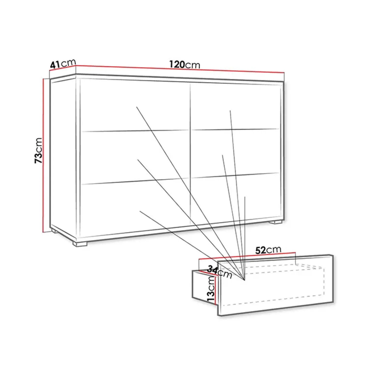 Cassettiera 120x73h cm 6 cassetti moderna bianco Eindhoven