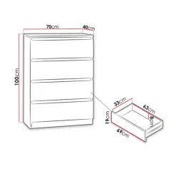 Cassettiera 70x100h cm 4 cassetti moderna rovere Rotterdam
