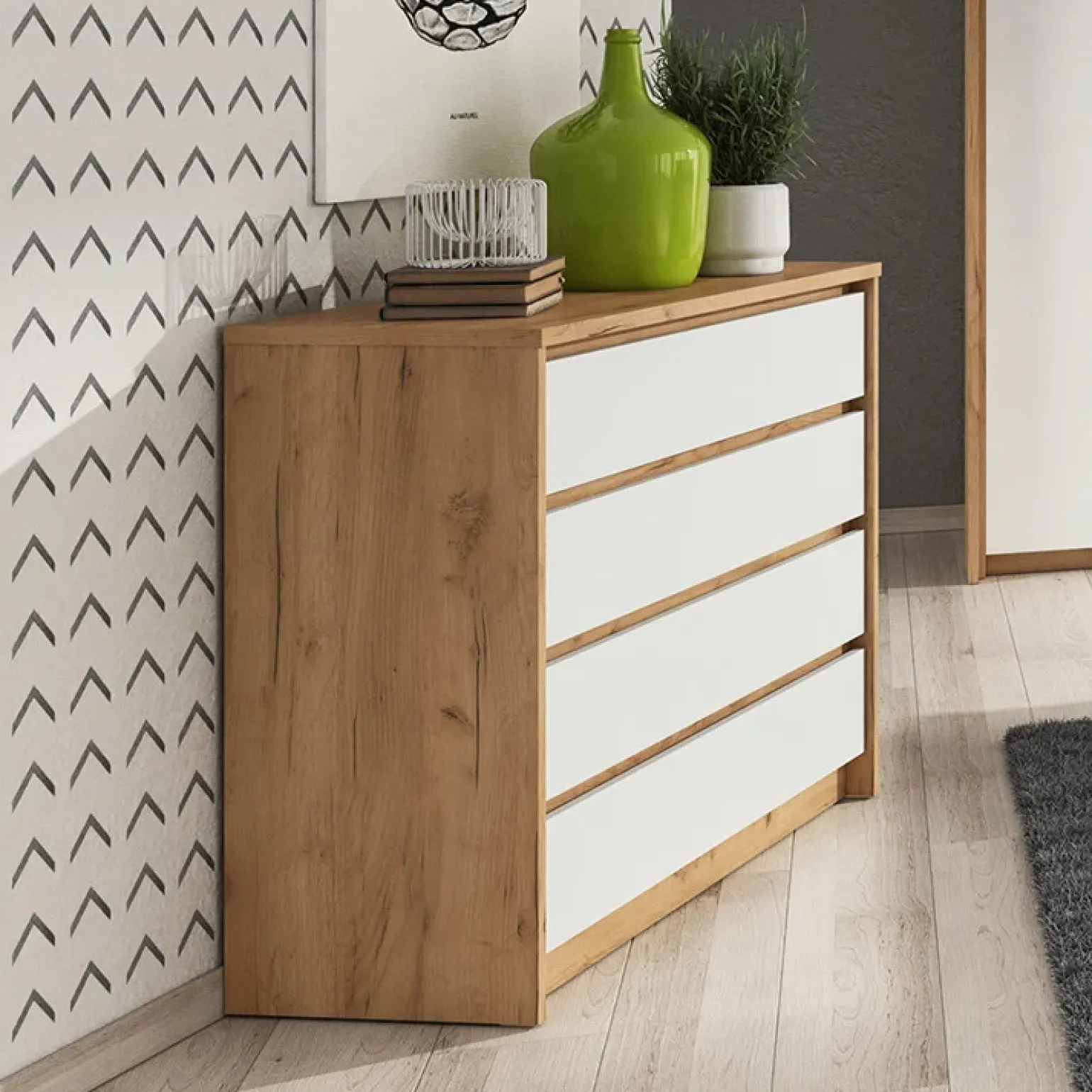 Cassettiera 93x90h cm 4 cassetti bianco rovere Sweet