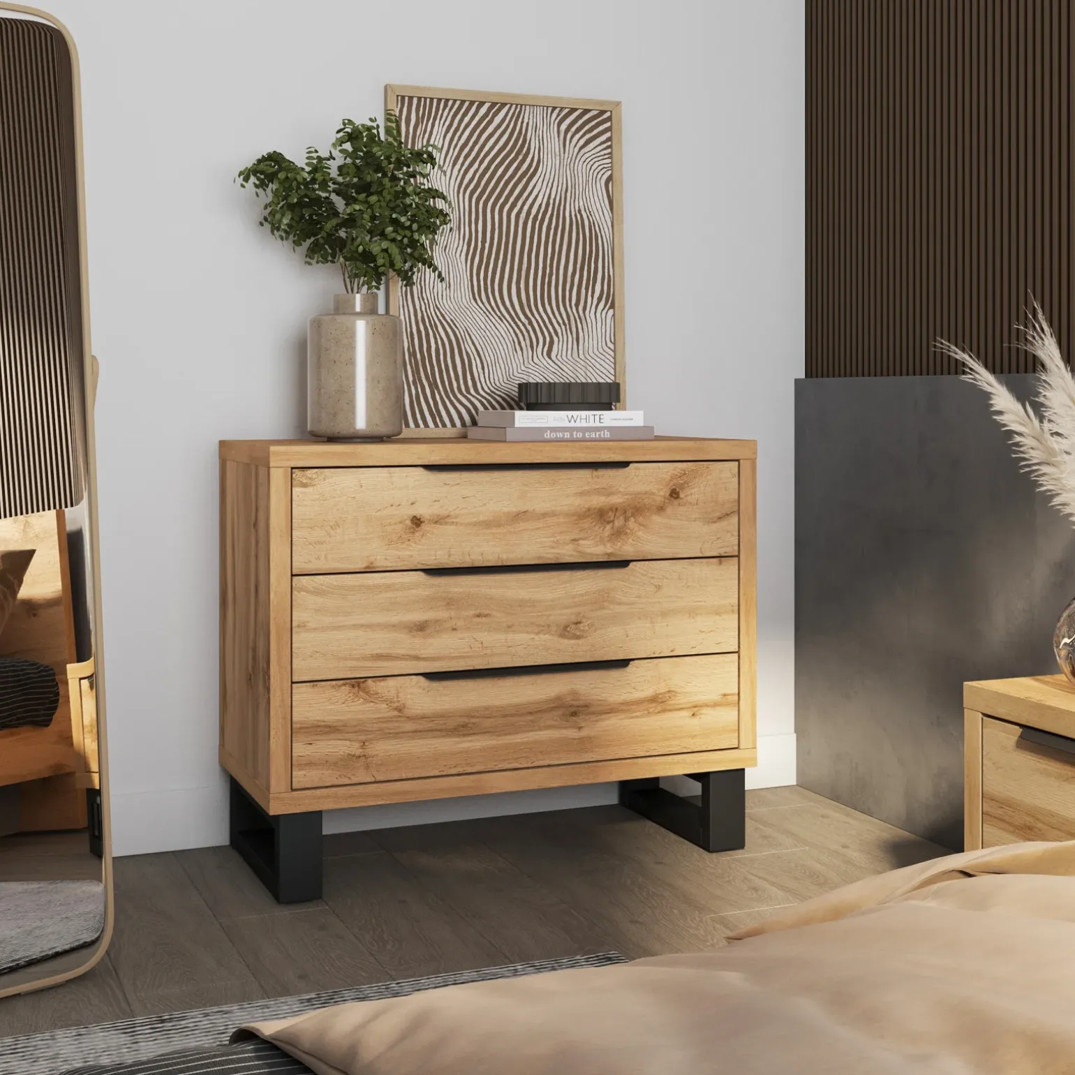 Cassettiera 100x83h cm 3 cassetti rovere Petra