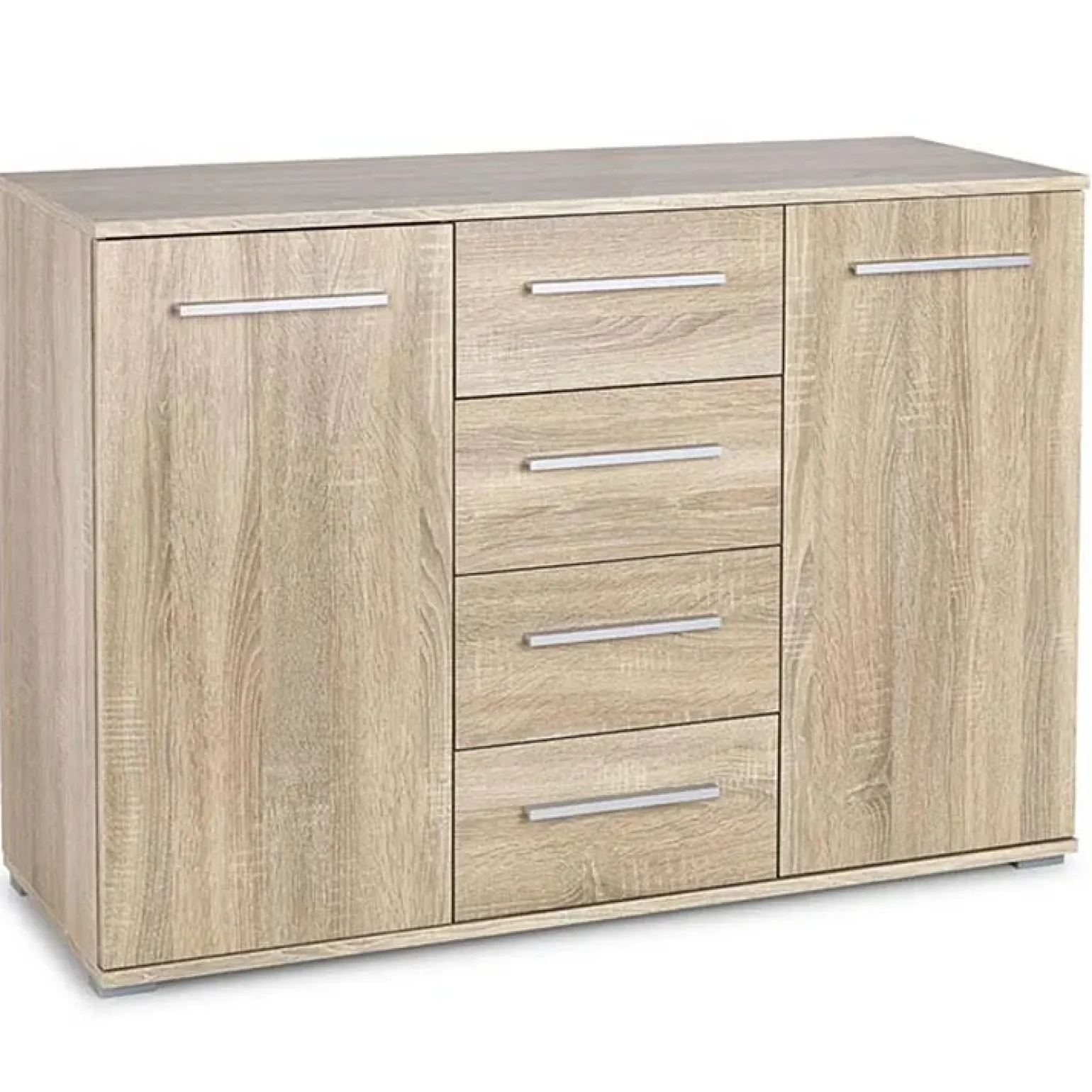 Cassettiera 116x82h cm 4 cassetti 2 ante moderna rovere Viki
