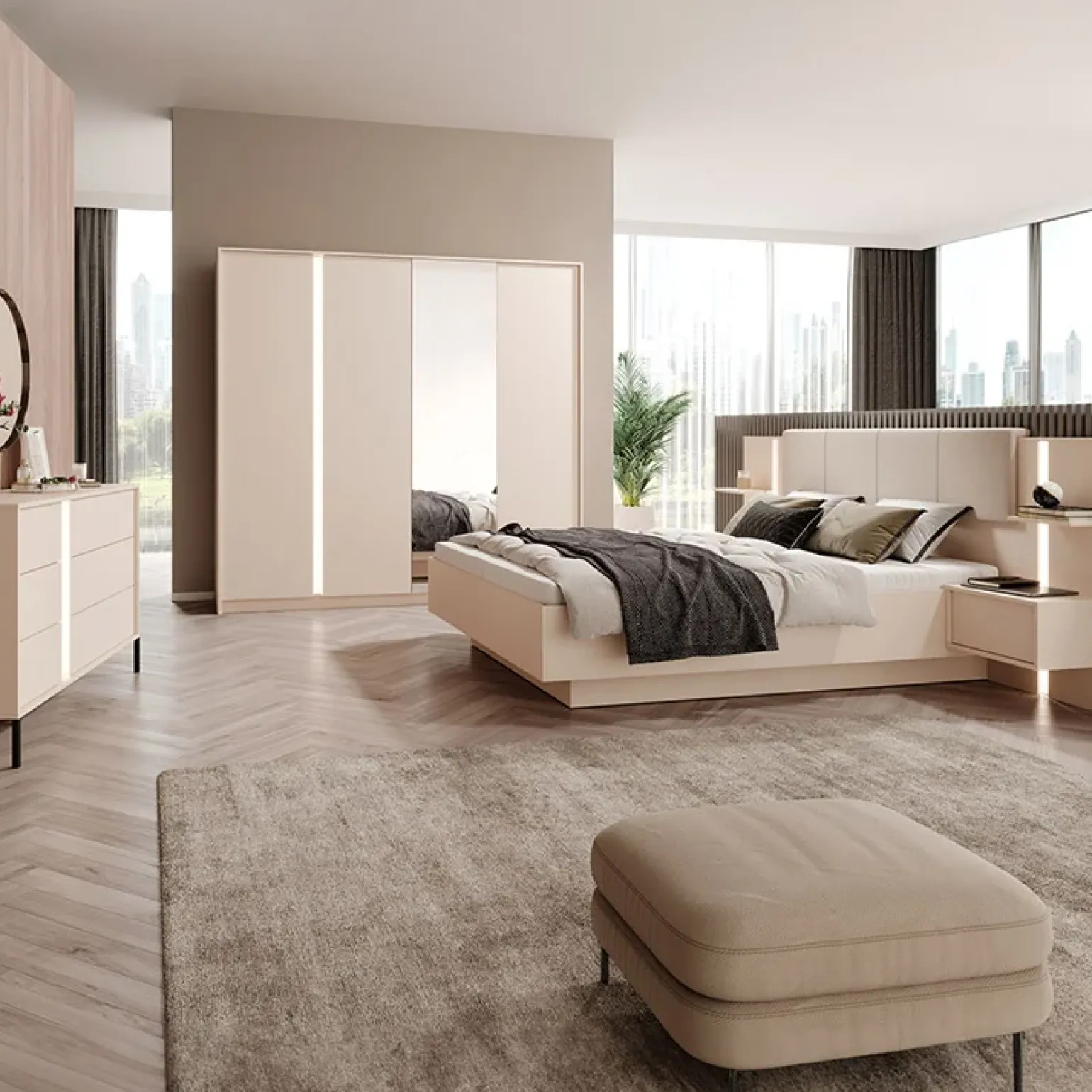 Cassettiera 134x82h cm 6 cassetti moderna beige Jolly