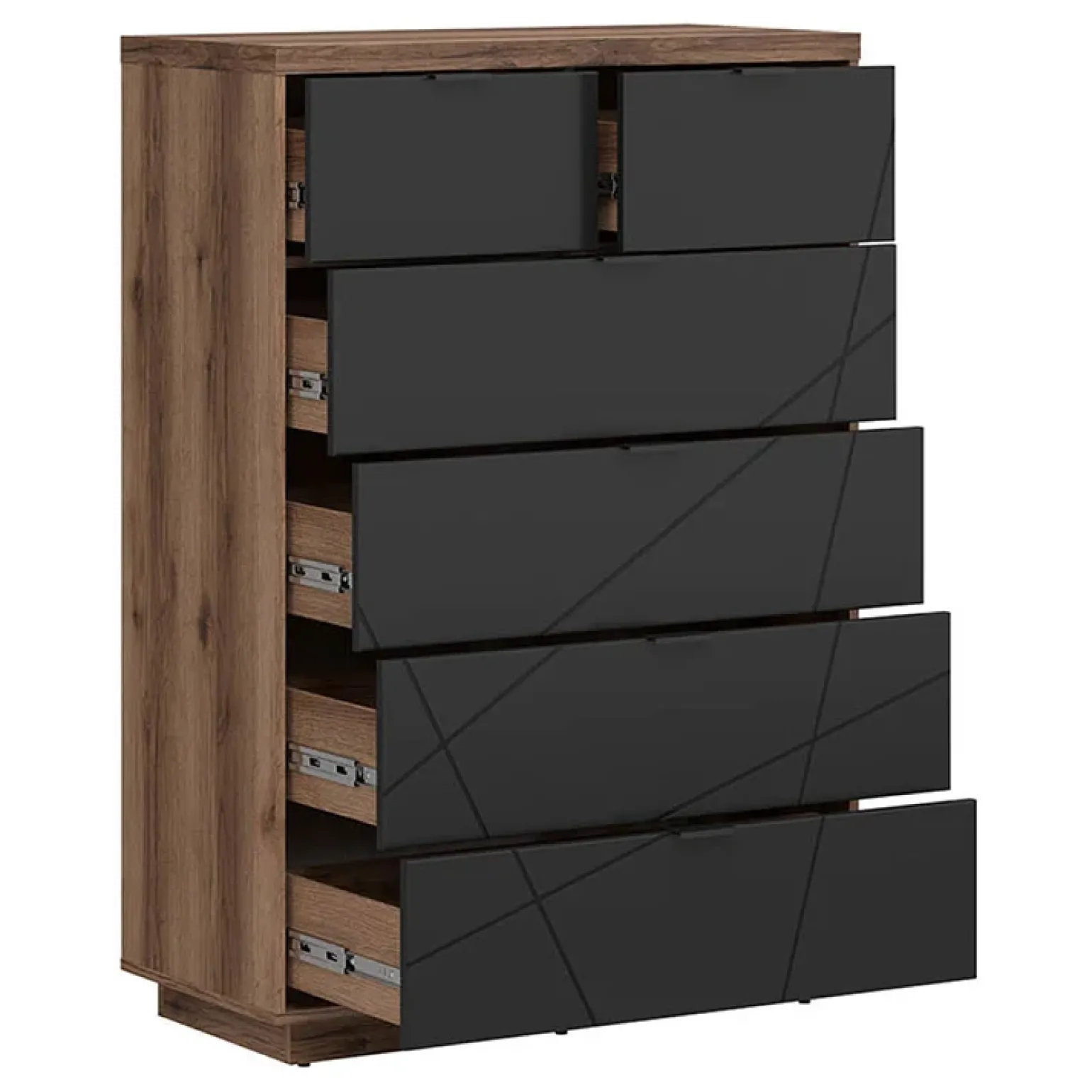 Cassettiera 90x131h cm 5 cassetti rovere scuro nero opaco Elin