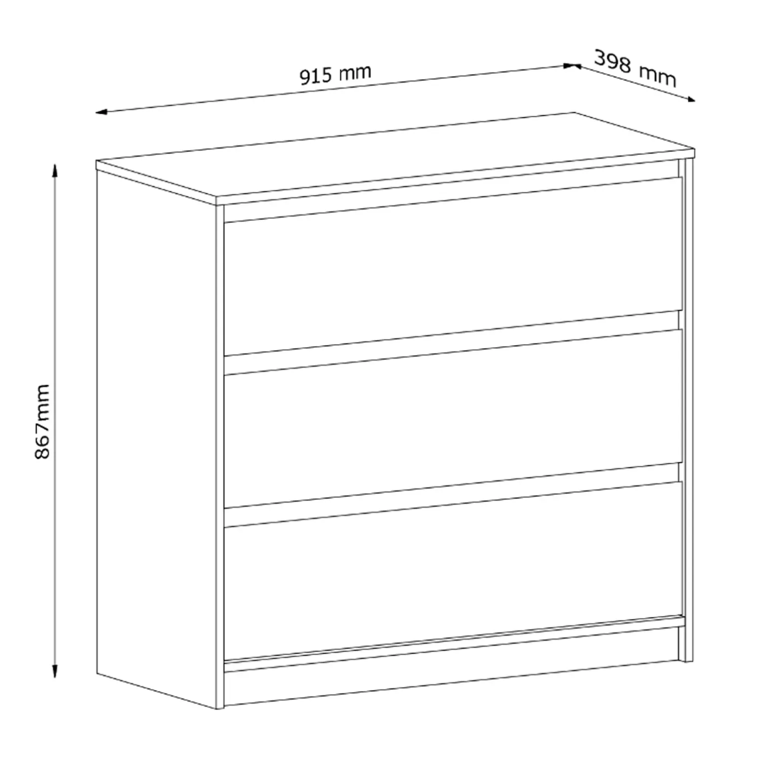 Cassettiera 92x87h cm 3 cassetti moderna rovere Funny