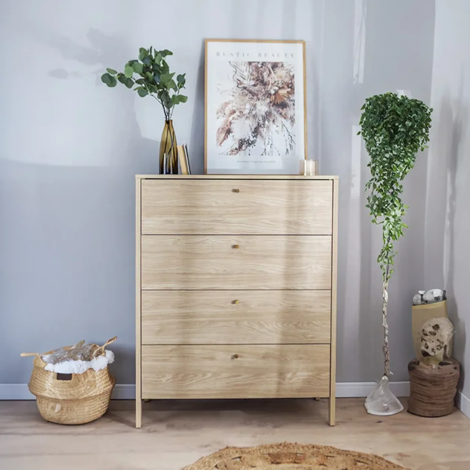 Cassettiera 92x116h cm 4 cassetti rovere Noor