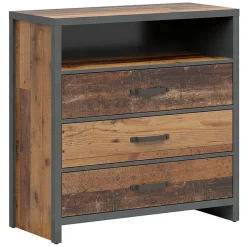 Cassettiera 91x90h cm 3 cassetti stile soft rovere scuro nero Urbania