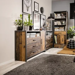 Cassettiera 131x91h cm 3 cassetti stile soft rovere scuro nero Urbania