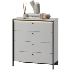 Cassettiera 101x115h cm 4 cassetti con LED grigio nero Luna