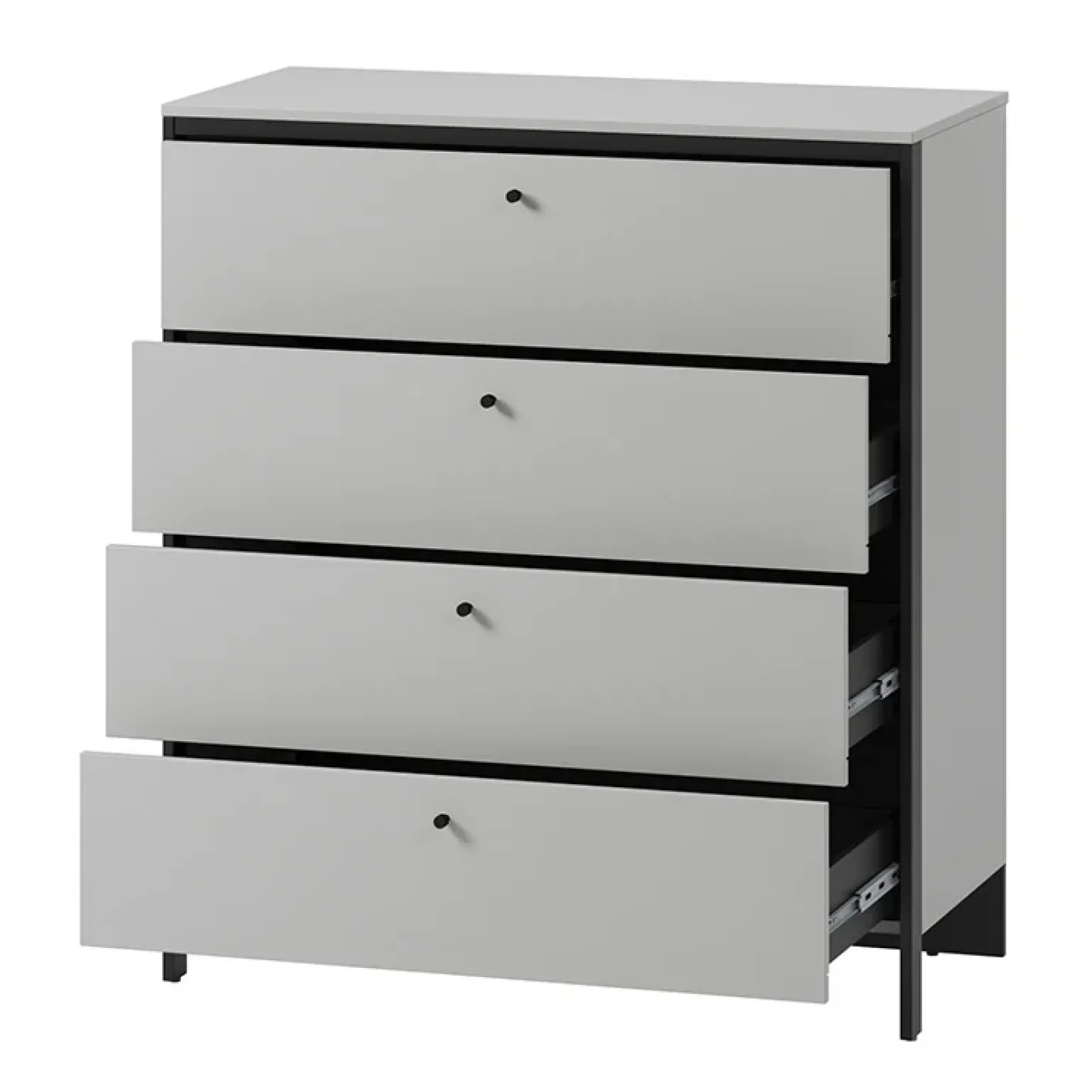 Cassettiera 101x115h cm 4 cassetti con LED grigio nero Luna
