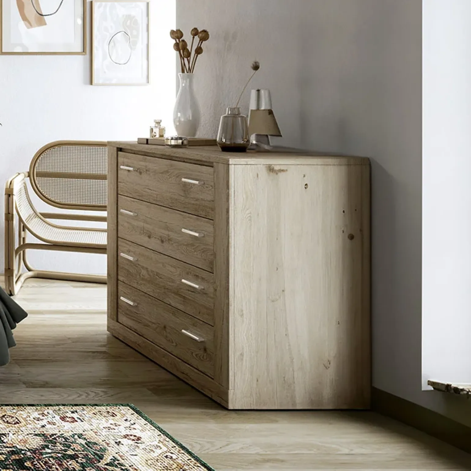 Cassettiera 100x90h cm 4 cassetti rovere rustico Ombra
