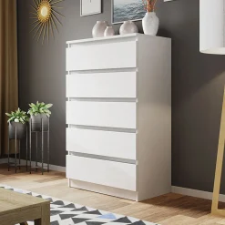 Cassettiera 70x112h cm 5 cassetti moderna bianco Rotterdam