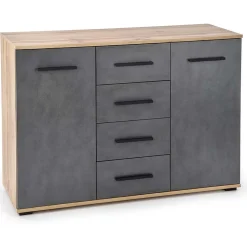 Cassettiera 116x82h cm 4 cassetti 2 ante rovere grigio Viki