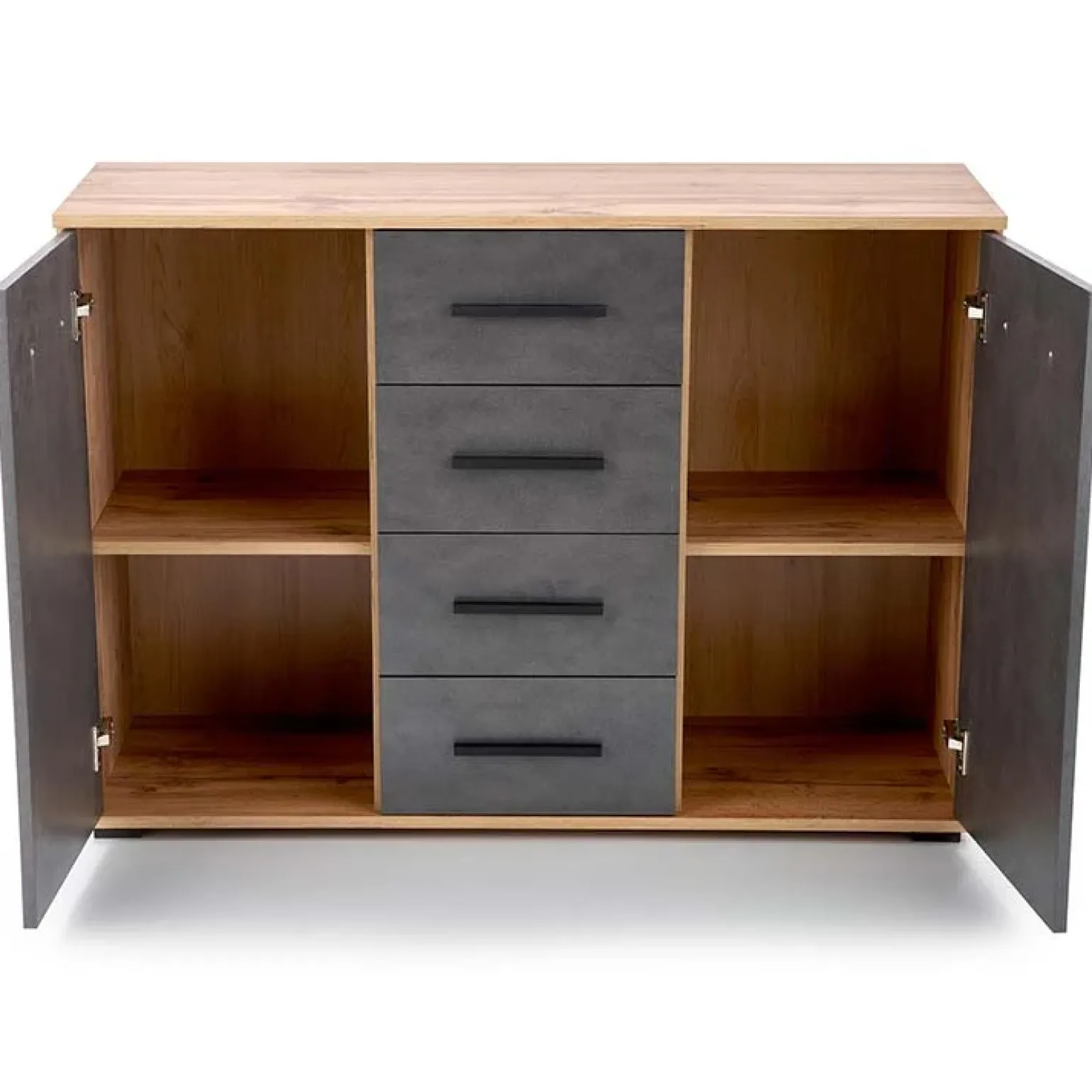 Cassettiera 116x82h cm 4 cassetti 2 ante rovere grigio Viki