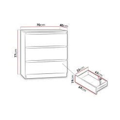Cassettiera 70x77h cm 3 cassetti moderna rovere Rotterdam