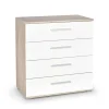 Cassettiera 77x82h cm 4 cassetti moderna bianco rovere Viki
