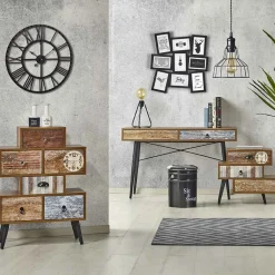 Cassettiera 59x53h cm acciaio nero multicolore con stampe Kabul