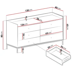 Cassettiera 130x80h cm design moderno 6 cassetti grigio Pollon