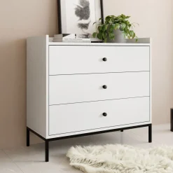 Cassettiera 80x80h cm design moderno 3 cassetti bianco Pollon